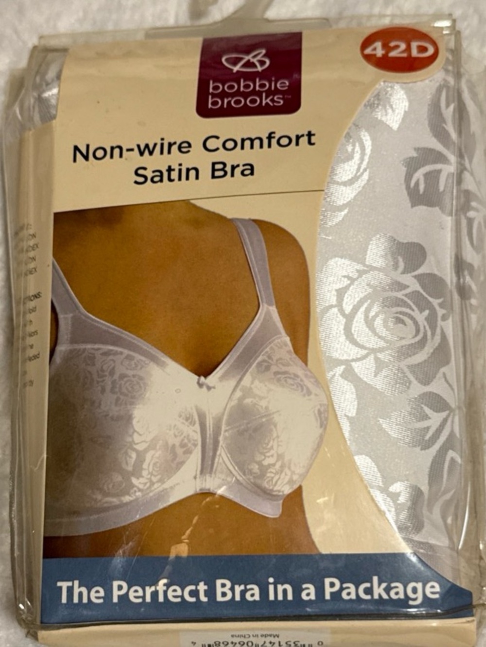 Women’s Bobbie Brooks White Satin Non-Wire Comfort Bra Sz 42D